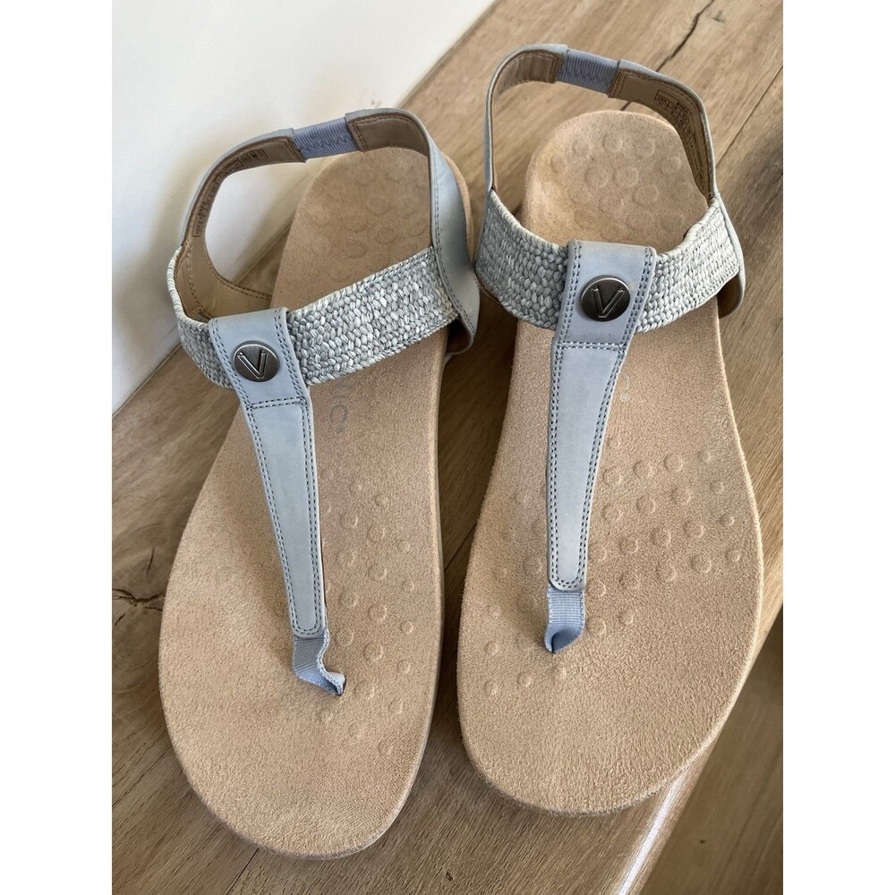 Vionic Brea Sandals Womens Sz 11 Blue Mist Nubuck Orthotic Arch Support T-Strap